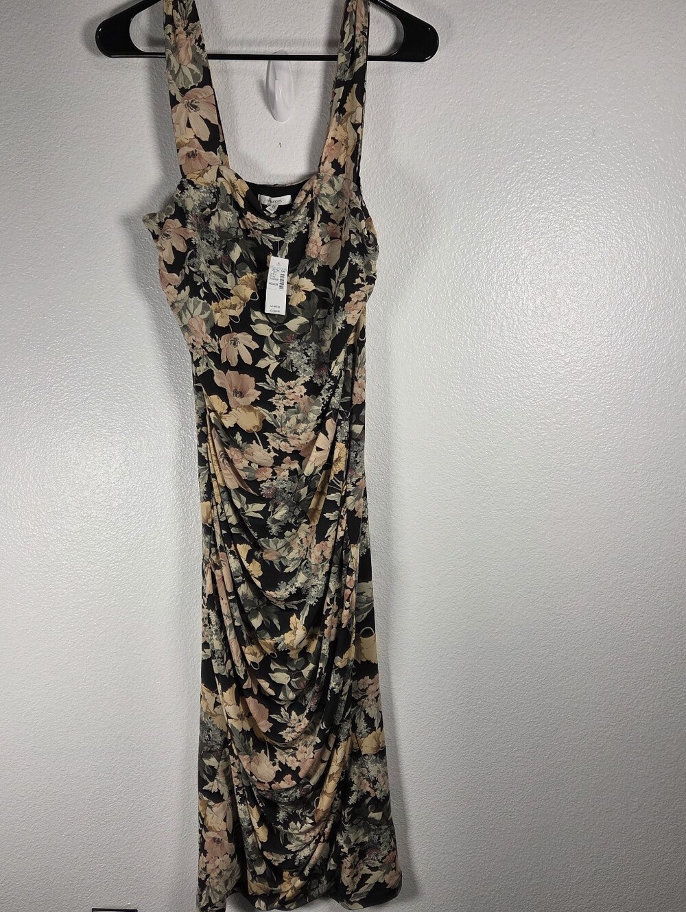 Maurices Women's Size Medium Black Maxi Dress with Blush & Sage Floral Print